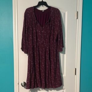 Old Navy Maroon Floral Long Sleeve Dress